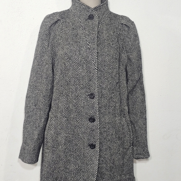 Herringbone Coat Blazer Black and White Pure Wool Button Size 9/10 (Medium) - Picture 5 of 14